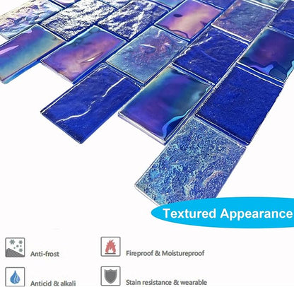 LSDECO 5 Sheets Glass Tile Mosaic Tiles Pool Tile Backsplash for Kitchen Bathroom Shower Tile (Cobalt Blue, 5 Sq.Ft)