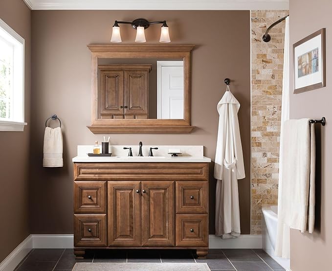 Moen YB2863ORB Eva 3-Light Dual-Mount Bath Bathroom Vanity Fixture with Frosted Glass, Oil Rubbed Bronze