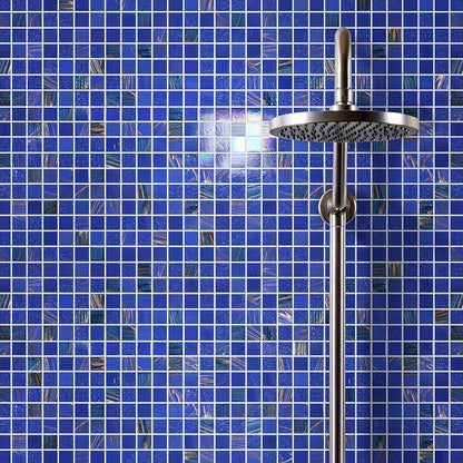 11.5 sq.ft Iridescent Cobalt Blue Glass Mosaic Tile for Bathroom, Pool | Waterproof Wall & Floor Tile. Heat & frost resistant outdoors. Mesh-mounted easy install. Use any grout. Easy clean. 10pcs.