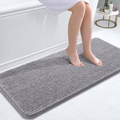 OLANLY Bathroom Runner Rugs 47x20, Extra Soft Absorbent Chenille Bath Rugs | Grey, Quick-Drying Rubber Backing, Machine Washable Long Bath Mat for Bathroom Floor, Tub and Shower, Home Decor Accessories