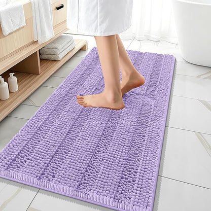 OLANLY Thick Bathroom Runner Rugs 47x20, Soft Chenille Bath Rugs, Lavender | Absorbent Striped, Rubber Backing, Machine Wash, Long Bath Mats for Bathroom Floor, Tub and Shower, Home Decor Accessories