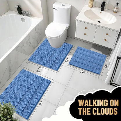 OLANLY Thick Bathroom Rugs 30x20, Soft Chenille Bath Rugs, Cornflower Blue | Rubber Backing, Machine Wash, Extra Absorbent Striped Bath Mats for Bathroom Floor, Tub and Shower, Home Decor Accessories
