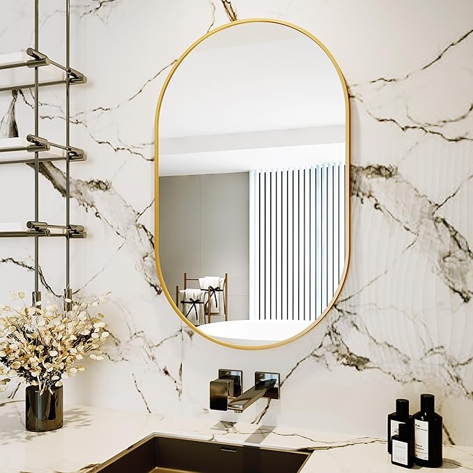 Oval Mirrors,Oval Bathroom Mirrors,20x28 Gold Mirror for Wall,Wall Mirror,Bathroom Mirrors for Over Sink(Gold)