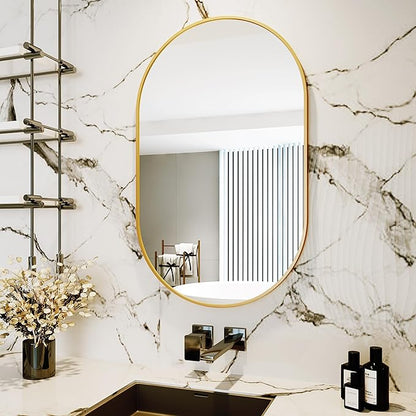 Oval Mirrors,Oval Bathroom Mirrors,20x28 Gold Mirror for Wall,Wall Mirror,Bathroom Mirrors for Over Sink(Gold)