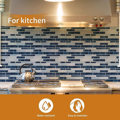 WOWSTAR 10-Sheet Peel and Stick Backsplash Tile for Kitchen Wall, Back Splash Stick On Tiles for Kitchen (12"x12", Dark Blue) | Peel and stick backsplash, self-adhesive wall tile, Dark Blue, waterproof, kitchen bathroom wall, 10-sheet