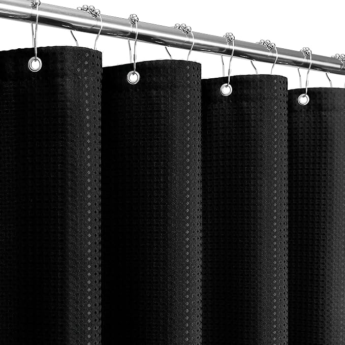 Extra Long 230GSM Black Shower Curtain, 72 x 84 | 230GSM Tall Fabric Shower Curtain for Bathroom, Water Repellent, Machine Washable