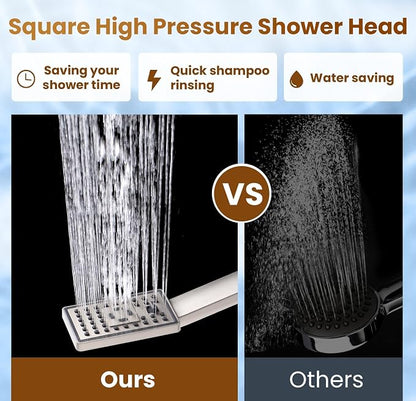 BRIGHT SHOWERS Rain Shower Head with Handheld Spray, 8 Inch Rainfall Shower Head Combo with 60" Hose, Adjustable Dual Square Showerhead Set with 3-Way Diverter, Wall Bracket, Brushed Nickel
