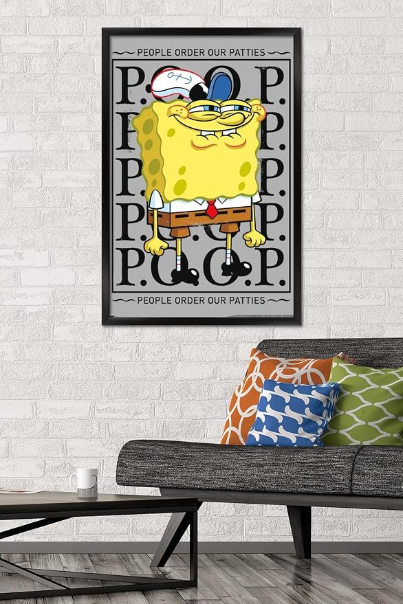 Trends International Nickelodeon Spongebob - P.O.O.P. Wall Poster, 34L x 22.4W, Black Framed Version