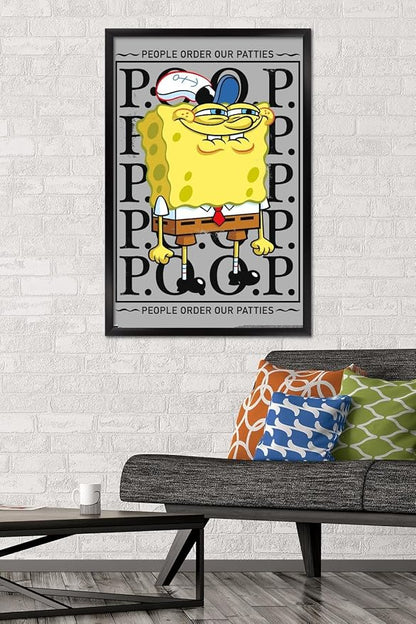 Trends International Nickelodeon Spongebob - P.O.O.P. Wall Poster, 34L x 22.4W, Black Framed Version