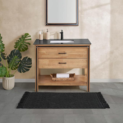 French Connection Nellore Bathroom Rugs, Woven and Beaded Mats, Durable Bath Rugs, Thick Bath Mats for Bathroom and Shower Rugs, 26" x 49", Black