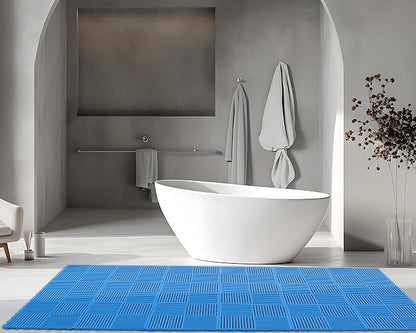 18 Pack Modular Interlocking Tiles Double Non-Slip 12"x12" Blue | 0.4" Thick with Drain Holes for Pool Deck Shower Garage Basement Boat Pet Area Wet Floors Easy Install