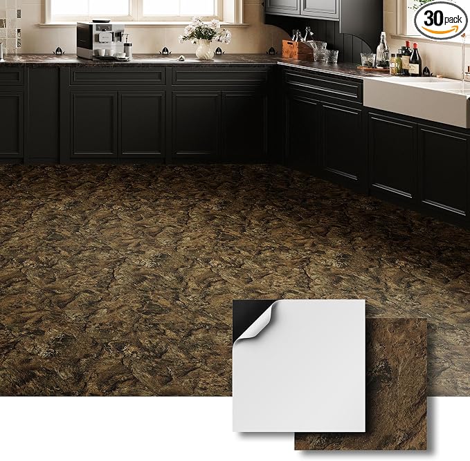 ATOPOSE Floor Tile Peel and Stick Waterproof,Fast Floor Renovation | Amber Brown,12 x12 inch 30-Pack 30 Sq.Ft,Marble Look,Anti-slip and Easy DIY for Kitchen Bathroom Living room Rental Friendly