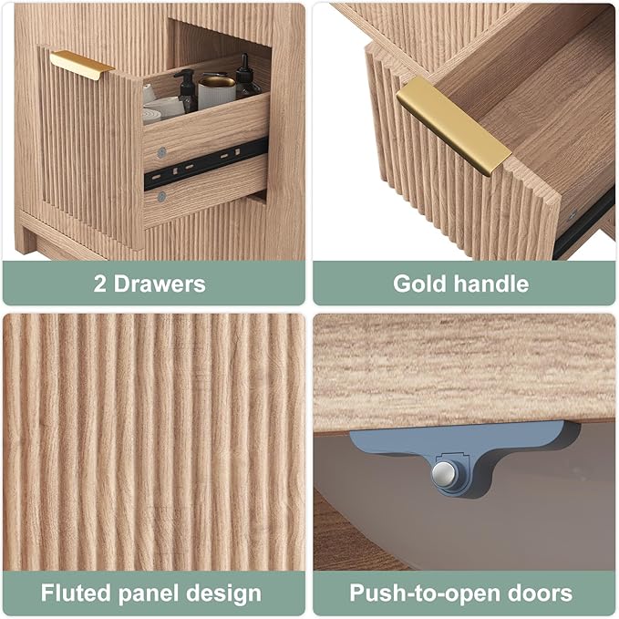 32 Inch Bathroom Vanity with Sink, Bathroom Vanity Cabinet with Single Sink, Bath Vanities with 2 Doors and 2 Drawers, Light Oak (19" D x 32" W x 36" H)