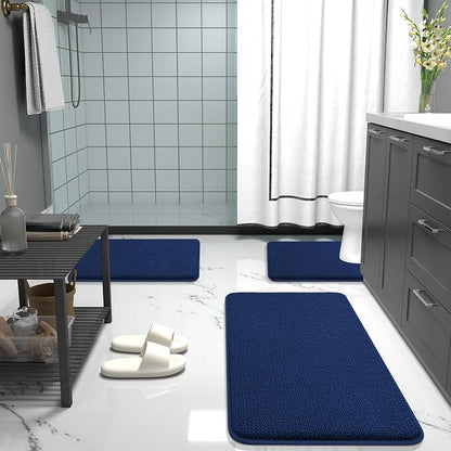 OLANLY Thick Memory Foam Bathroom Rugs 32x20, Soft Absorbent Bath Mat, Navy | Quick Dry Bath Rugs, Non-Slip Carpet, Machine Washable Mats for Bathroom Floor, Tub and Shower, Home Decor Accessories