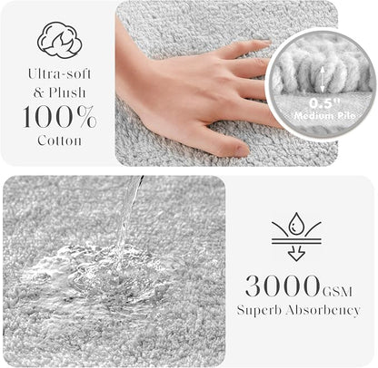 Madison Park Splendor Reversible 100% Cotton Bath Rug, 20 x 30, Grey | Tufted Bathroom Mat, 3000 GSM, Hotel Quality, Luxurious Plush, Medium Pile, Absorbent, Quick Dry, OEKO-TEX, Shower Room Décor