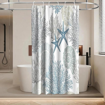 Cute Luxury Ocean Shower Curtain Kids Seashell Modern Nautical Tropical | Summer Shower Curtains for Bathroom, Waterproof Bath Curtain with Hooks Machine Washable Bathtub Curtains 36x72 Inch Blue