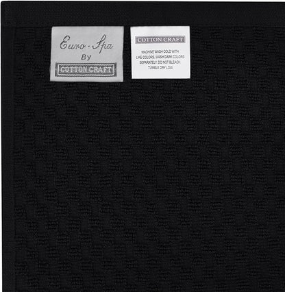 COTTON CRAFT Waffle 6 Piece Towel Set - 100% Cotton - 2 Oversized Luxury Euro Spa Waffle Weave Large Bath Towels, 2 Hand Towels, 2 Washcloths - Absorbent Quick Dry Hotel Bathroom Shower Pool - Black