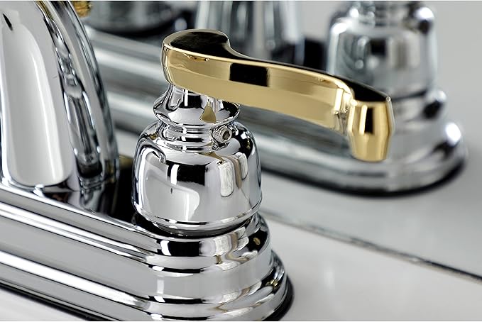 Kingston Brass KB5614FL 4 in. Centerset Bathroom Faucet, Polished Chrome/Polished Brass