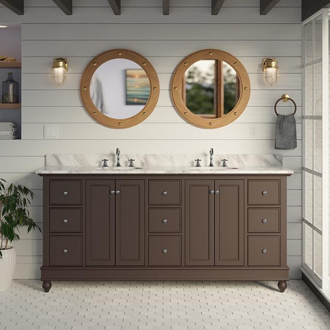 Bella 72-inch Double Bathroom Vanity (Chocolate/Carrara): Includes Chocolate Cabinet with Authentic Italian Carrara Marble Countertop and White Ceramic Sinks
