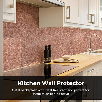 STICKGOO Peel and Stick Backsplash Tiles, Stick on Mosaic Self Adhesive Tiles, 3D Hexagon Backsplash for Kitchen Bathroom Fireplace Vanity (8PCS, Rose Gold)