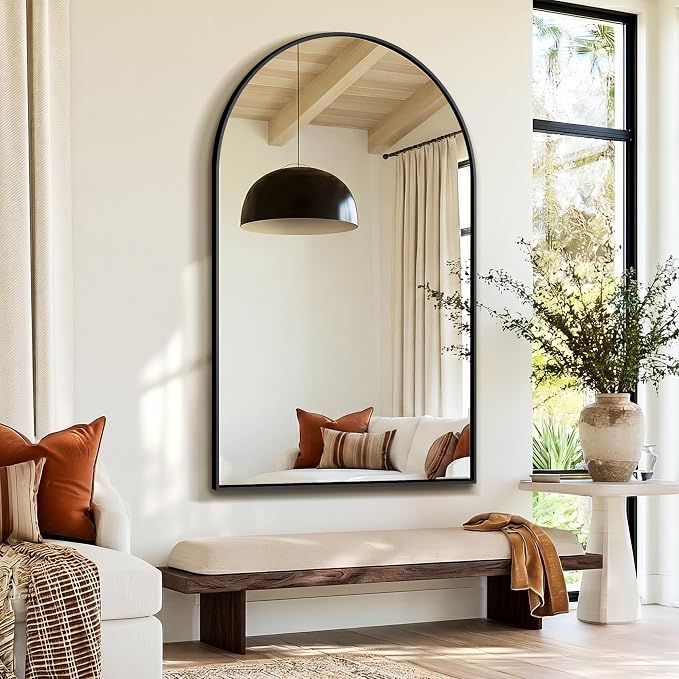 Arched Bathroom Mirror, 55"x35", Black