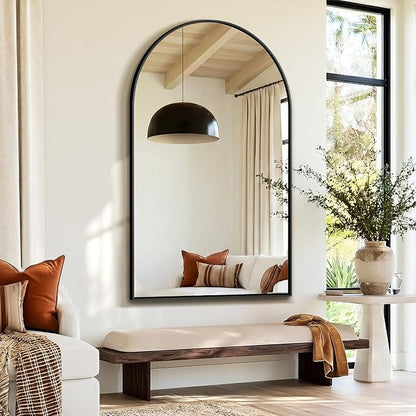 Arched Bathroom Mirror, 55"x35", Black