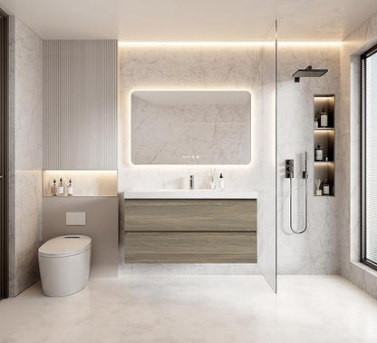 42 Inch Floating Bathroom Vanity with Sink, Large Storage Wall Mounted Floating Vanity with Soft Close Drawers, One-Piece Basin Bathroom Sink Cabinet (Ash Grey, 42 Inch)
