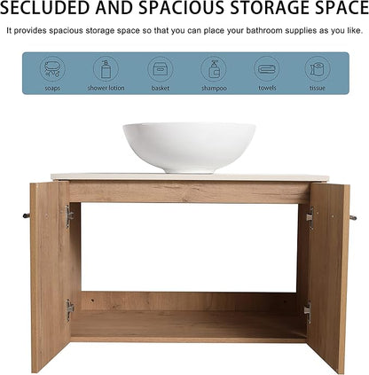 30" Floating Vanity with Sink, 30 Inch Bathroom Vanity with Sink, Modern Plywood Floating Cabinet with Sintered Stone Countertop and White Ceramic Basin, Soft Close Doors