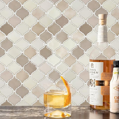STICKGOO Arabesque Peel and Stick Backsplash, 12”X12” Backsplash Tile for Kitchen Peel and Stick, Self Adhesive Wall Tile Stick on Tiles (Brown Beige)
