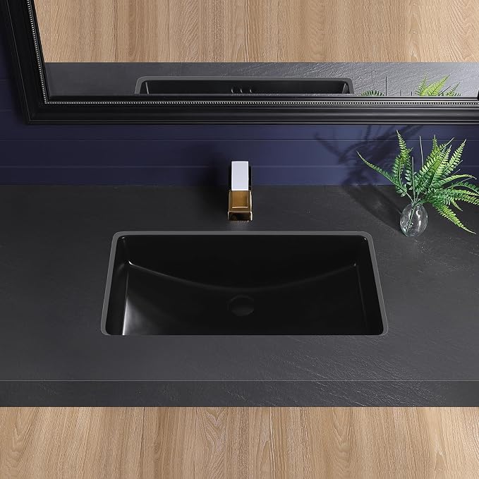 Black Undermount Bathroom Sink 27.3x16.5 Inch Vessel Sink Rectangular | Bathroom Sink Matte Black Bathroom Under Counter Lavatory Vanity Sink Basin Porcelain Ceramic Undermount Sinks with Overflow