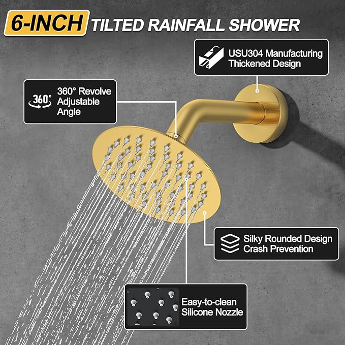 Shower Faucet Set, High Pressure Rainfall Shower Head with Handheld Spray Combo, 12 inch Ceiling Shower System, Brushed Gold Shower Head (12" Brushed Gold)