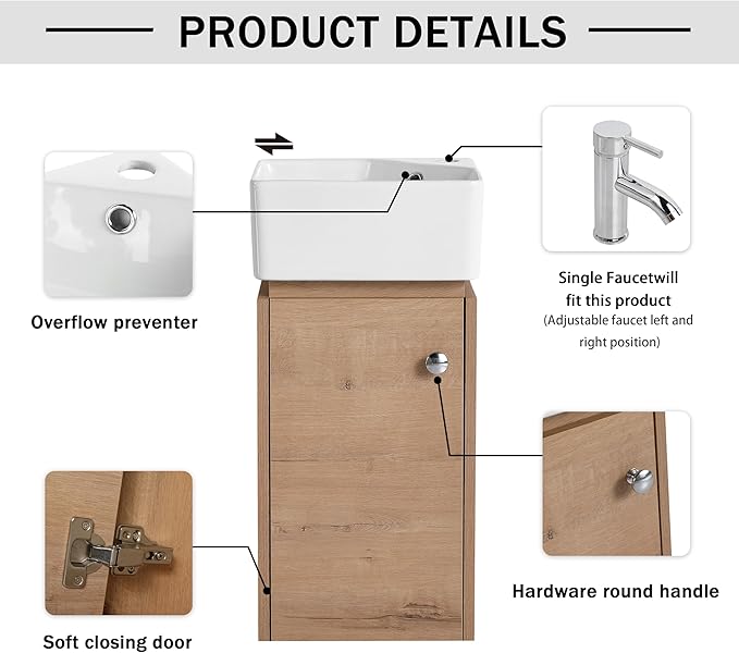 12" Wall-Mounted Bathroom Vanity with Sink - Modern Floating Vanity Cabinet for Small Bathrooms, Space-Saving Single Basin Sink Combo, 1 Door Storage & Countertop (12x12 Inches)