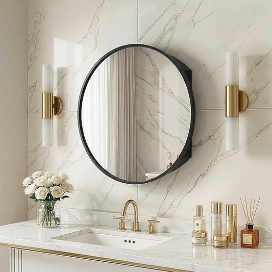 Casaphoria 24" Round Bathroom Medicine Cabinet with Mirror, Metal Frame Wall Medicine Cabinets Mirrors, Wall Mirror Cabinet, Gold