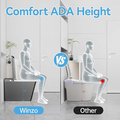 WinZo Smart Toilet with Built-in Tank, Square Comfortable Height One-Piece with Warm Water Bidet, Foot Kick Flush, Modern Elongated Smart Toilet with Bidet Built In, Heated Seat & Auto Drying