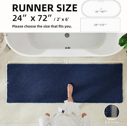 TYUU Waffle Runner Rug Bathroom, Long Boho Bath Mat, 72x24 Navy Blue | Super Absorbent Quick Dry Bath Rug, Non-Slip Backing, Soft Waffle Washable Farmhouse Bathroom Mats, Tub, Shower & Home Decor