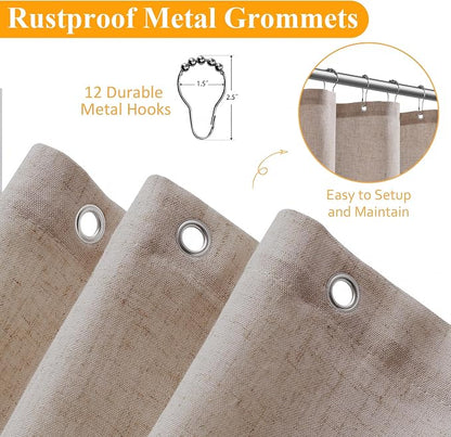 Linen Shower Curtain 78 Inch Long Shower Curtains Set with Hooks for Bathroom Boho Farmhouse Fabric Neutral Cloth Modern Cottage Core Waterproof,Ecru