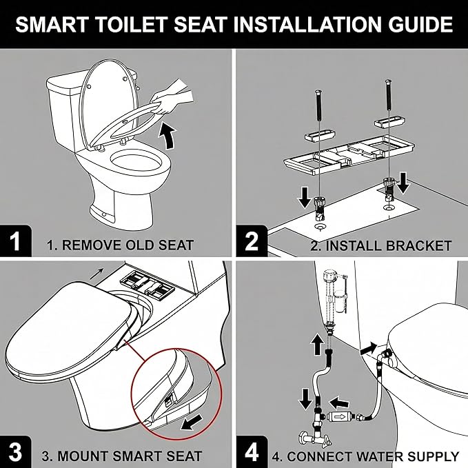 Bidet Toilet Seat Elongated,Instant Heating, Feminine Wash And Front And Rear Wash, Adjustable Temperature, Wireless Remote Control, Self-Cleaning Nozzle, LED Light, Slow-Down Function,Easy To Install