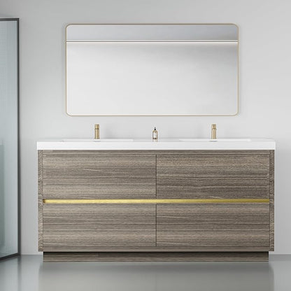 72 Inch Bathroom Vanity with Sink, Double Sink Bathroom Vanity, Freestanding Vanity Bathroom Soft Closed 4 Drawers, Integrated Sink (Ash Grey)