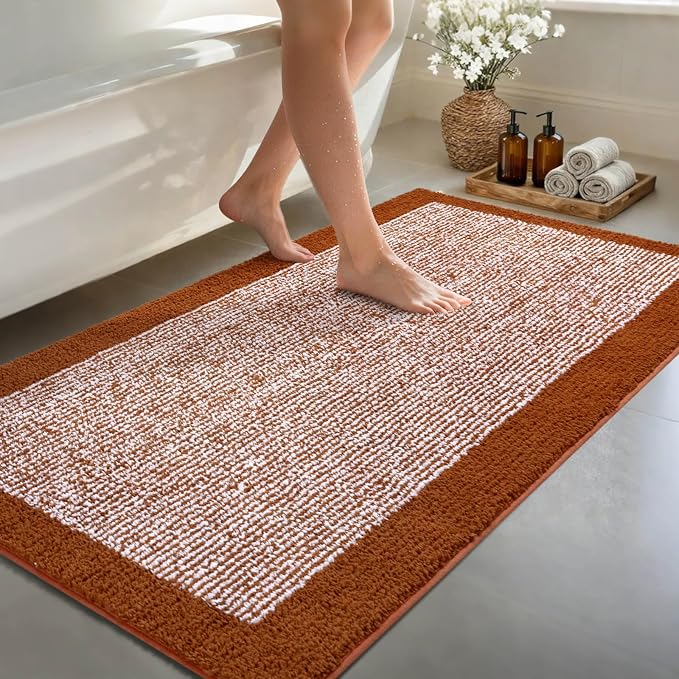 70x24 Long Bathroom Rugs Washable Non Slip, Bath Mat for Bathroom Floor Tub, Soft Absorbent Quick Dry Mats for Shower,Bathtub,Home Decor(Coral Orange)
