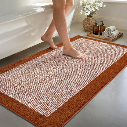 60x24 Long Bathroom Rugs Washable Non Slip, Bath Mat for Bathroom Floor Tub, Soft Absorbent Quick Dry Mats for Shower,Bathtub,Home Decor(Coral Orange)