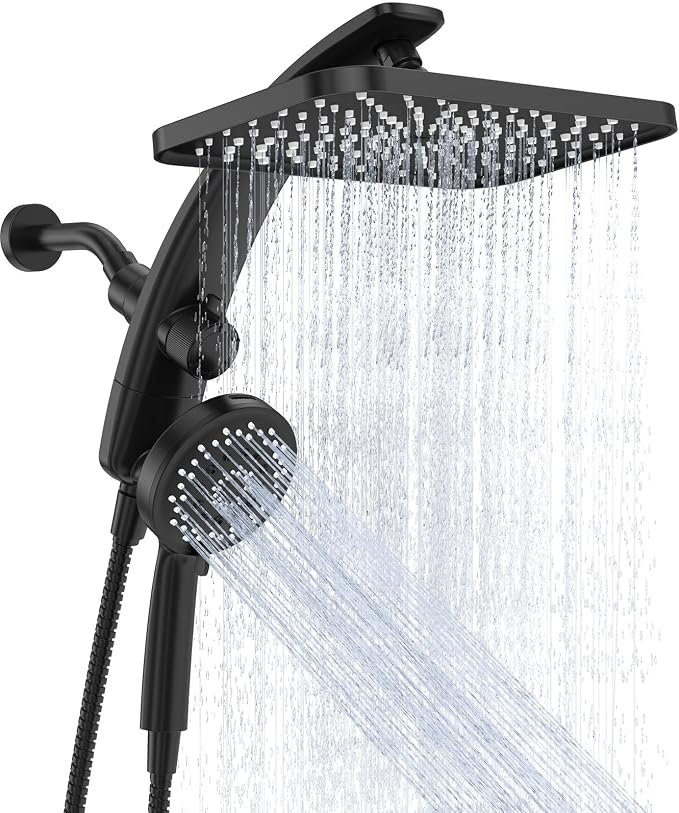 Veken 12" Rain Shower Head with Handheld,High Pressure Power Wash,Magnetic | Dual Shower Heads Combo,8-Mode Hand Held Spray with Hose,Double Detachable Rainfall Showerhead,Best Matte Black Shower System