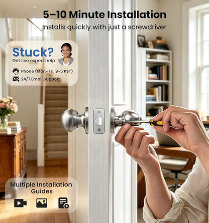 Veise Privacy Interior Door Knobs for Bedroom & Bathroom, Brushed Nickel | ANSI Grade 3, Keyless, Easy Installation, Thumb Lock Emergency Release, Rust & Fingerprint-proof, Reversible,Classic