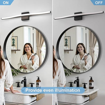 Modern Bathroom Vanity Light 32 inch, Curved, Dimmable 5CCT Led Bathroom Light Fixture Over Mirror, Black Bar Vanity Light for Bathroom Mirror Cabinets-ETL Certificated Modern LED Vanity Makeup Lights