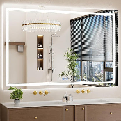 40"x60" LED Bathroom Mirror with Lights, Anti-Fog, Backlit + Front Lit, Dimmable, Led Vanity Mirror for Wall, Lighted Bathroom Mirror, 5 Colors, Shatter-Proof Tempered Glass