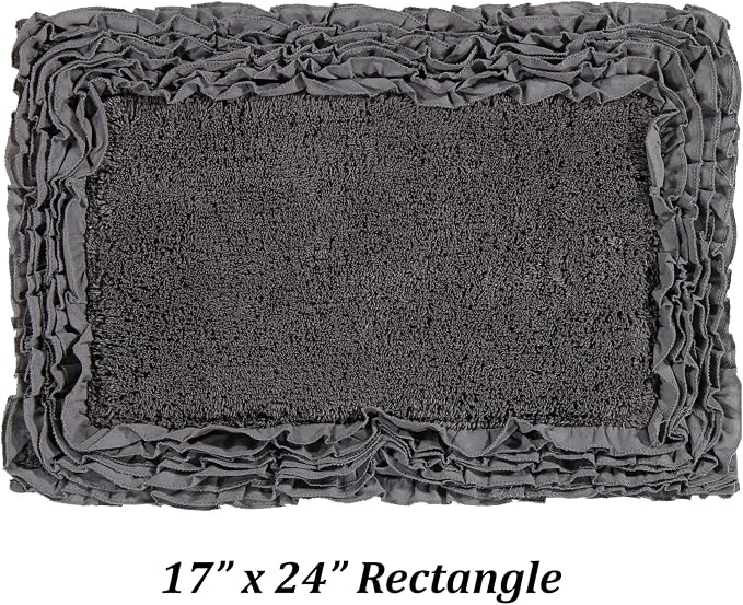 Better Trends 100% Cotton 17" x 24" Bathmat Ultra Soft Water Absorbent Spray Latex Backing Machine Washable Bath Rug for Bathroom Floor Mat Home Decor, Gray Shaggy Border Collection