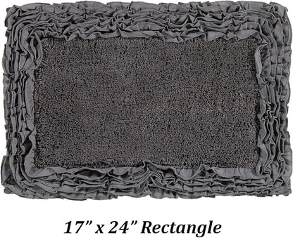 Better Trends 100% Cotton 17" x 24" Bathmat Ultra Soft Water Absorbent Spray Latex Backing Machine Washable Bath Rug for Bathroom Floor Mat Home Decor, Gray Shaggy Border Collection