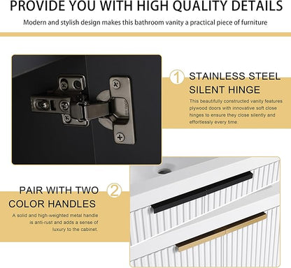 Malwee 48" Bathroom Vanity with Sink, 48 inch Double Sink Floating Vanity, Wall Mounted Bathroom Basin Cabinet Combo, Modern White Bath Vanity Cabinet Set with Storage(MA10348DWH)