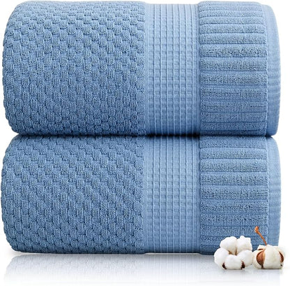2 Pack Oversized Bath Towels 100% Cotton | Blue Towels | Oeko‑TEX Standard 100 | Soft & Absorbent, Quick‑Dry | Trinity Collection - Blue Shadow