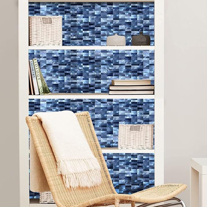XUANINY Peel and Stick Tile Backsplash Self- Adhesive Wall Tiles Aluminum Mosaic Sticker for Kitchen (11.33"x11.92" Per Sheet, Pack of 5 pcs) (Blue Mix)