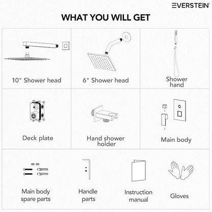 10" High-Pressure Rainfall Shower Faucet, Celling Mount Dual Shower Head System, Matte Black